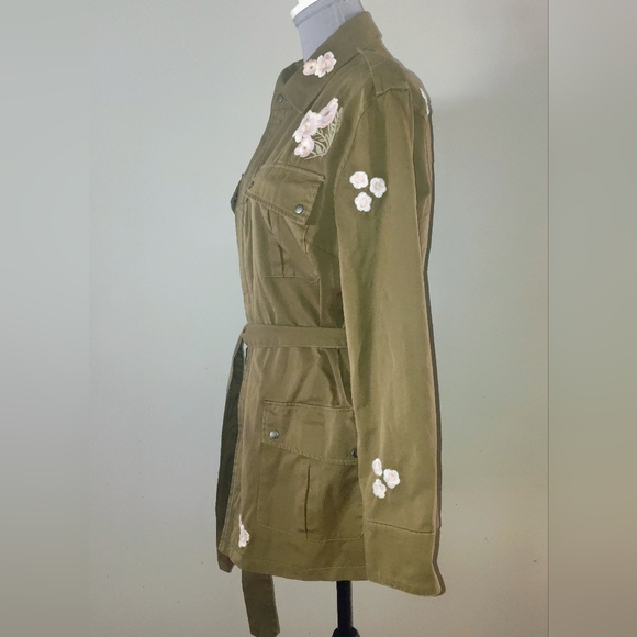 Rebecca Minkoff Franky Olive Green Floral Embroidered Military Jacket Medium - Picture 8 of 11